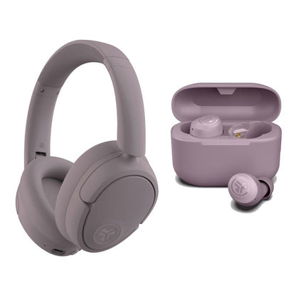 Jbuds Lux ANC Headphones and Go Pop+ Bluetooth Earbuds, Mauve, Android, IOS, Long Playtime, Custom EQ via Jlab App, Be Aware Safety Mode, Custom Controls, 2 Year Warranty