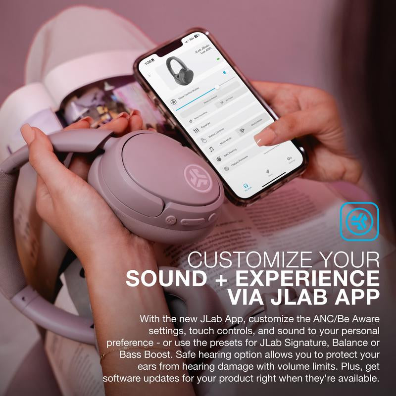 Jbuds Lux ANC Headphones and Go Pop+ Bluetooth Earbuds, Mauve, Android, IOS, Long Playtime, Custom EQ via Jlab App, Be Aware Safety Mode, Custom Controls, 2 Year Warranty