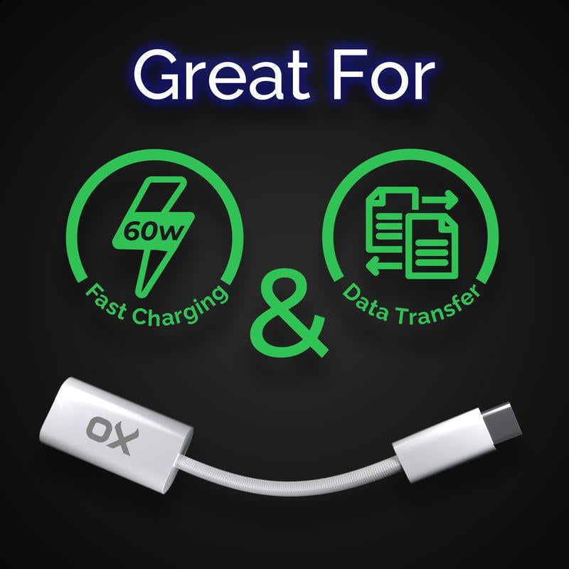 Ox Power 60W Lightning to USB-C Adapter - Extra Fast Charge for Iphone 15, Ipad, Android, and Apple Devices Charging Women Plug Smartphone Electronic Charger