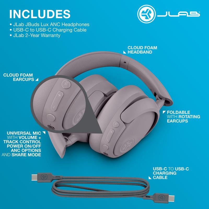 Jbuds Lux ANC Headphones and Go Pop+ Bluetooth Earbuds, Mauve, Android, IOS, Long Playtime, Custom EQ via Jlab App, Be Aware Safety Mode, Custom Controls, 2 Year Warranty