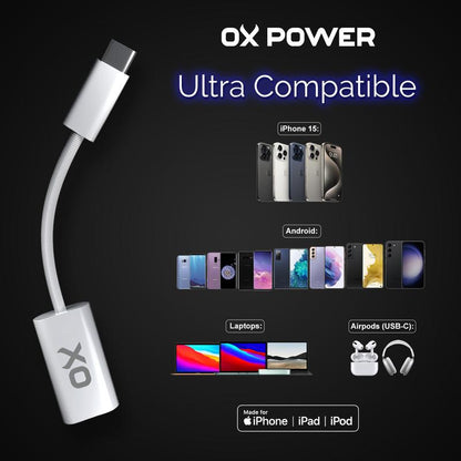 Ox Power 60W Lightning to USB-C Adapter - Extra Fast Charge for Iphone 15, Ipad, Android, and Apple Devices Charging Women Plug Smartphone Electronic Charger