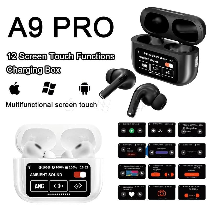 A12 Pro ENC Noise Cancellation Earphone TWS Wireless Earbuds with Touch Control LCD Screen and Super Bass - Audio, Headphones Headset Electronic