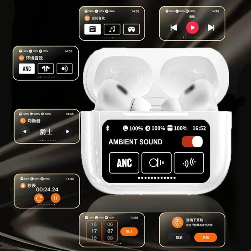 A12 Pro ENC Noise Cancellation Earphone TWS Wireless Earbuds with Touch Control LCD Screen and Super Bass - Audio, Headphones Headset Electronic