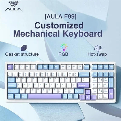 AULA F99 Gaming Mechanical Keyboard 2.4G Wireless Bluetooth Wired Keyboard with Number Pad Hot Swap Gasket RGB for Gamer Macaron Creamy Keyboard