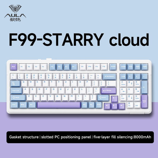 AULA F99 Gaming Mechanical Keyboard 2.4G Wireless Bluetooth Wired Keyboard with Number Pad Hot Swap Gasket RGB for Gamer Macaron Creamy Keyboard