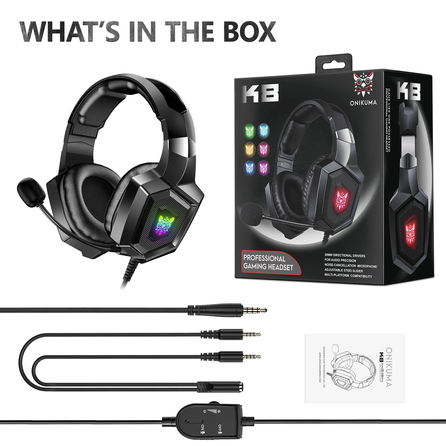 K8 Gaming Headphones with Flexible HD Mic RGB Light Surround Sound Over-Ear Wired Headset Gamer for PC Gaming Xbox