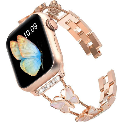 Wearable Bling Metal Band with Butterflies for Apple Watch - 38/40/41Mm and 42/44/45Mm Accessories Alloy